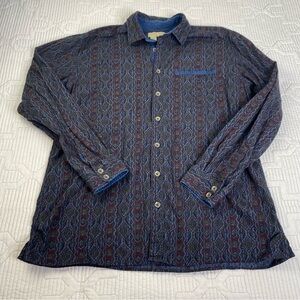Territory Ahead Shirt Sz LT Button Up Long Sleeve Navy Maroon Patterned Western